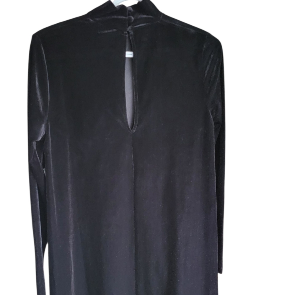 ✨ Simons Black Velvet Shift Dress | High Collar, Long Sleeve, Knee-Length,party